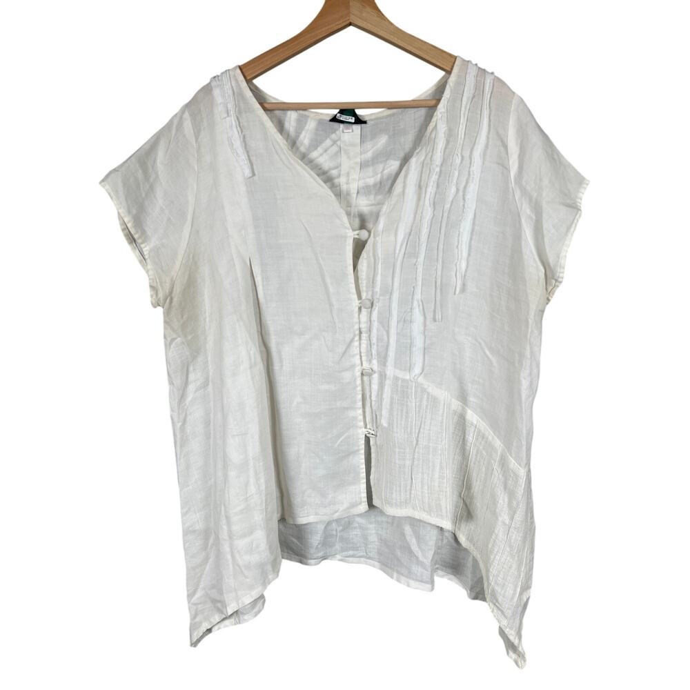 Peacock Linen Women Bohemain Top White Size Large Button Down
